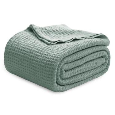Imagem de Cobertor Queen Size Bedsure 100% Algodão - Trama Waffle Verde