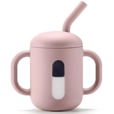 Imagem de CLYMENE Copo De Treinamento De Silicone Com Canudo E Alças, Copo Com Canudinho Para Bebês, Copo Para Beber Água Para Bebês E Crianças Pequenas De 6 Meses Ou Mais, 6 Oz, Blush