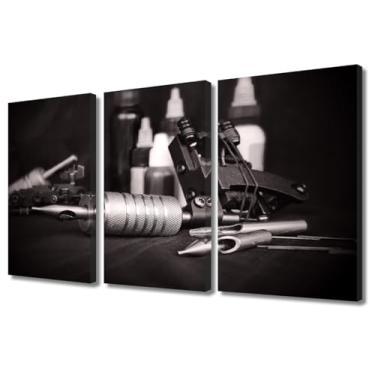 Imagem de TUMOVO Decoração de parede preto e branco, equipamento de tatuagem, impressões artísticas, pinturas de tatuagem, mestres em tela, 3 painéis, arte de arte, decoração de casa, para sala de estar,