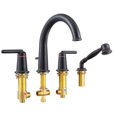 Imagem de Wintap Conjunto De Torneiras Para Banheira, Torneira Para Banheira Com Pulverizador, Torneira Para Banheira Romana De Latão Com Válvula De Encaixe, Torneira Para Banheira De Montagem Em Deck Ampla,