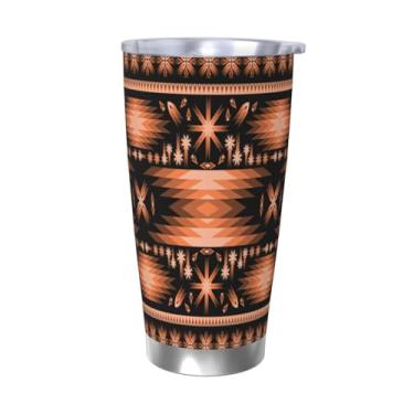 Imagem de BurstDCang Copo de aço inoxidável de 590 ml, arte navajo do sudoeste nativo americano com tampa e caneca de café com canudo cabe em suportes de carro, caneca de viagem para bebida gelada e bebidas