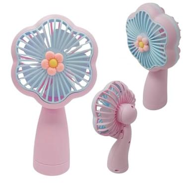 Imagem de Ventilador Portátil LED Floral, 17cm, 2 Velocidades, Recarregável USB, 4 Cores (Rosa)