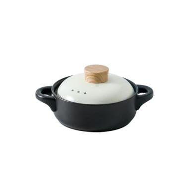 Imagem de Conjunto de panela de ensopado japonês simples e criativo, panela de barro resistente ao calor para casa, panela listrada profunda e leve - caixa de 1500 ml amarelo leite