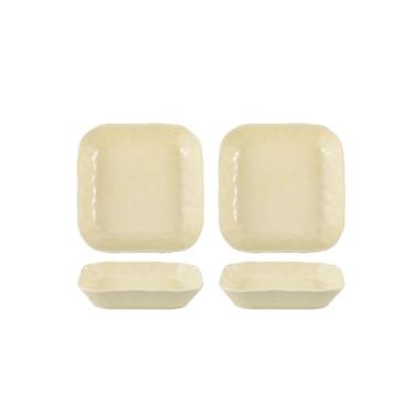 Imagem de Conjunto de tigela e prato de cerâmica criativo e personalizado, tigelas e pratos domésticos simples - prato quadrado amassado à mão de 20 cm - amarelo creme - 2 pacotes