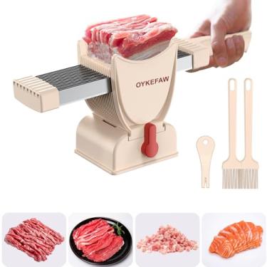 Imagem de OYKEFAW Cortador de carne fresca ajustável de 2 mm/4 mm - Cortador manual de precisão para carne bovina, porco, cordeiro, peito de frango - Ferramenta de cozinha sem ossos para churrasco, panela