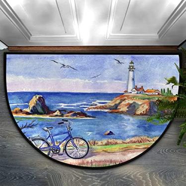 Imagem de Ahee Tapetes de banheiro faróis bicicleta tapete de porta meio redondo, pintura em aquarela, antiderrapante, meio círculo, capachos absorventes laváveis para ambientes internos e externos, cozinha,