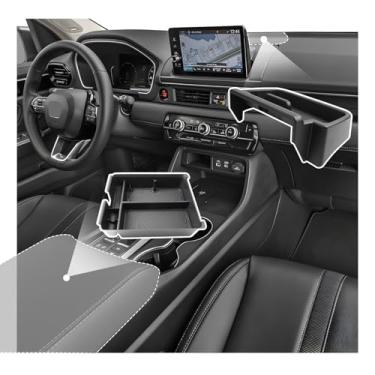 Imagem de SXCY 2 peças para 2024 2025 Honda Pilot Center Console Organizer 2023 2024 2025 Pilot [bandeja de apoio de braço + bandeja de painel] (para tela de 22 polegadas) 2024 2025 Pilot Screen Back Organizer