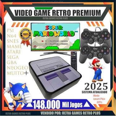 Imagem de Console de Jogos Retrô Premium, 148.000 Jogos, 2 Controles, Compatível com PS1, N64, SNES, MAME, ATARI, SEGA, GBA, NEOGEO, Sistema Atualizado 2025