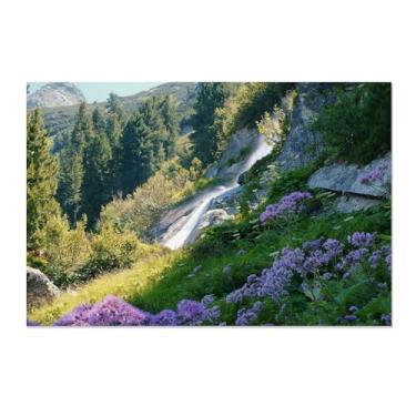 Imagem de FLUCK Quadros modernos da sala, fotos de paisagens de cascata de flores, ornamentos de parede decorativos quarto tela pinturas quadro decoração bosque - natureza 80 x 120 cm (31 x 47 in) sem moldura