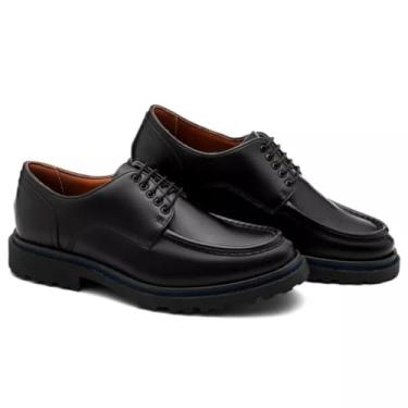 Imagem de Sapato Casual Masculino Derby Oxford Tratorado Couro de Luxo, Preto, 44