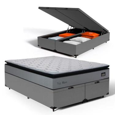 Imagem de Cama Box Baú com Colchão de Espuma D33 Pillow Top Maxx (Cinza, Queen)