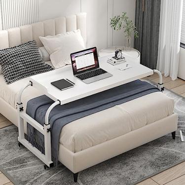 Imagem de Mesa de cama com 4 rodas, mesas de cama ajustáveis de 115 a 210 cm, carrinho de armazenamento com rolamento, estação de trabalho em pé, altura de 65 a 95 cm, mesa de computador para hospital doméstico