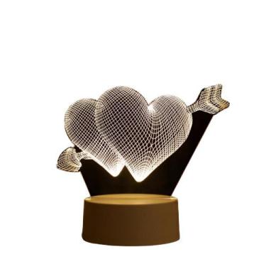 Imagem de Luminária Abajur Coração Flecha Display Acrílico Led 3d Mesa Quarto Na