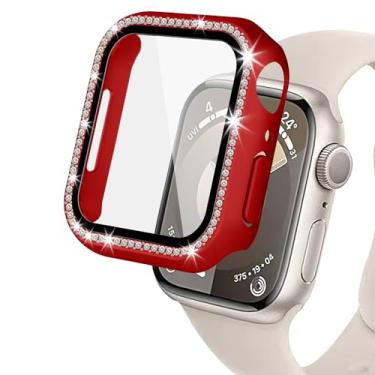 Imagem de (44 mm, vermelho) Capas ZQCFKJ Bling de cristal com película protetora de vidro temperado integrada [2 unidades] para Apple Watch séries 6/5/4/SE 44 mm iWatch glitter diamante strass capa protetora