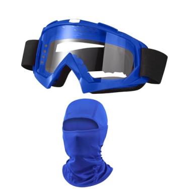 Imagem de LJDJ Óculos de motocross para motocicletas off-road para quadriciclo com proteção solar UV balaclava cobertura facial completa (azul/transparente + máscara)