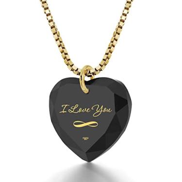 Imagem de NanoStyle Colar de aniversário I Love You Infinity Symbol Tiny Heart Pendant Birthday Gift Insculpido em ouro puro em pedra preciosa romântica de zircônia cúbica em forma de coração, corrente de prata