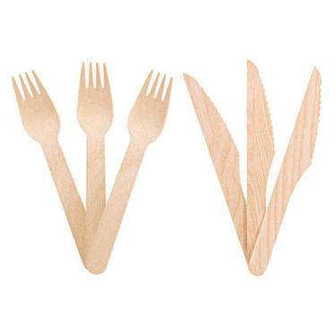 Imagem de 200 Kit Garfo e Faca Madeira para Refeição - AAZ, Madeira