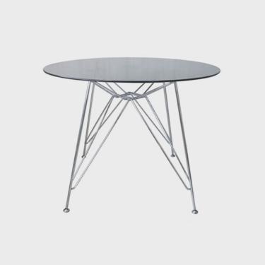 Imagem de Mesa Eames Ferro Torre Cromada de Jantar ou Cozinha para 4 lugares com Tampo de Vidro Redondo 90cm