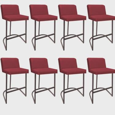 Imagem de Kit 08 Banquetas Com Encosto Noah Luxo Confort Bistrô Cozinha Ferro Marrom Suede Vermelho - Ahz Móveis
