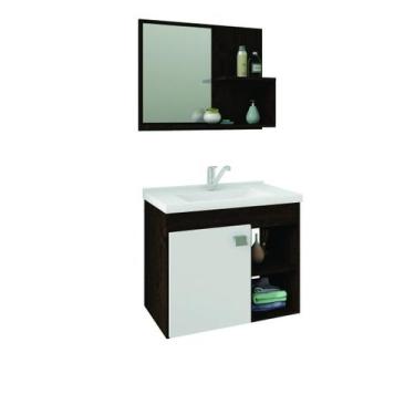 Imagem de Gabinete Armário P/ Banheiro Branco E Café Lótus Mgm 55cm - Mgm Móveis