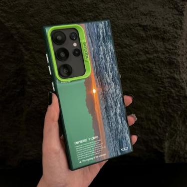 Imagem de MVVKKY para Samsung S24 Plus Poetic Seaside Sunset Case Capa de PC à prova de choque (para Samsung S24 Plus/Green Heng)