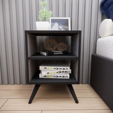 Imagem de Mesa de Cabeceira com Pés Mesinha Madeira Quarto Nicho Cinza/Preto