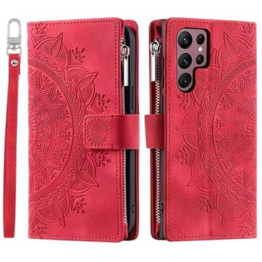 Imagem de HJZSZX Para Samsung S24 Ultra Crossbody Couro Flip Case Lanyard Zip Wallet Phone Cover (Para Samsung S24 Ultra/Vermelho)