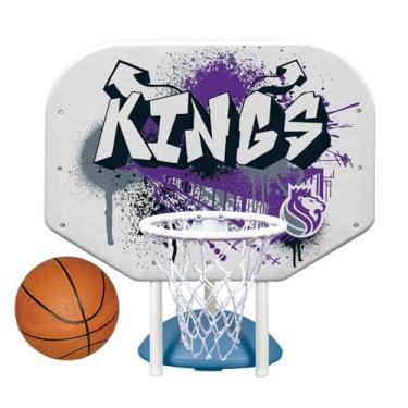 Imagem de NBA Sacramento Kings Logo, Graffiti Collection Pro Rebounder Conjunto de cesta de basquete à beira da piscina com base durável para todos os climas, prancha rígida, aro, rede e bola para festa na