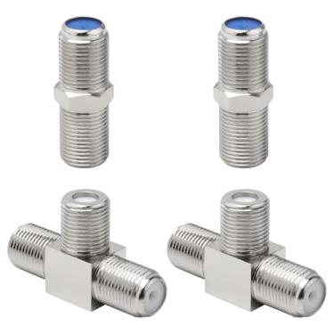 Imagem de Kaunosta Kit de conector extensor de cabo coaxial RG6 atualizado com divisor tipo F 3 vias fêmea para 2 fêmeas em forma de T e adaptador de antena de TV tipo F fêmea para fêmea para antena de TV de