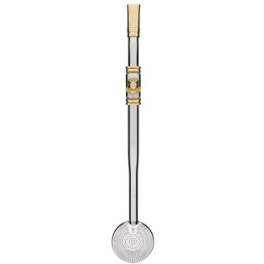 Imagem de Bomba de Chimarrão Inox 24cm Mil Furos Brasão Bojo Rosca Escovinha Bortonaggio