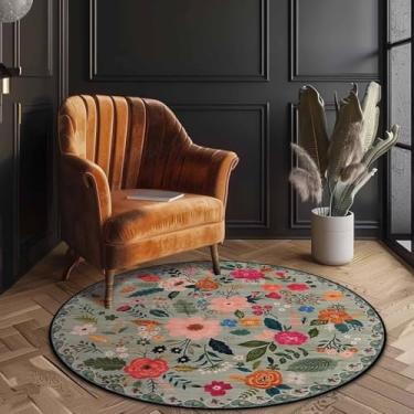 Imagem de Tropeki Boho Floral 1,8 m Tapetes Redondos Lavável Grande Boêmio Floral Tapete Antiderrapante Casa de Fazenda Chique Tapete Círculo para Sala de Estar Sala de Jantar Quarto Sofá