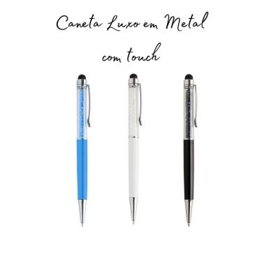 Imagem de 03 Canetas Luxo ponta touch metálica com glitter presente de natal lembrancinha escritório papelaria