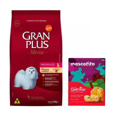 Imagem de Ração Gran Plus Cães Menu Adultos Mini Frango E Arroz - 15Kg + Brinde