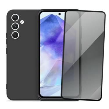 Imagem de Capa Aveludada e Película de Privacidade 3D para Samsung Galaxy A55, Capinha Preta Premium e Película Anti-Espião