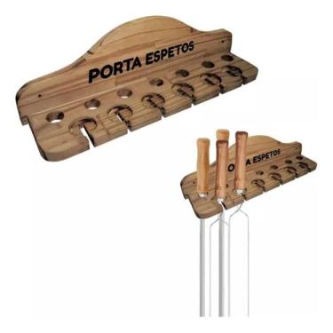 Imagem de Porta Espeto De Pendurar Para Churrasco Em Madeira 44 Cm - Stolf