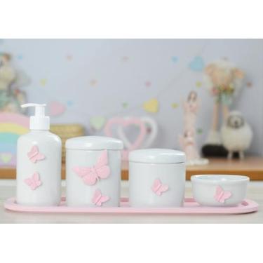 Imagem de Kit Higiene Porcelana Borboleta Menina Bebê Maternidade Banho Cuidados