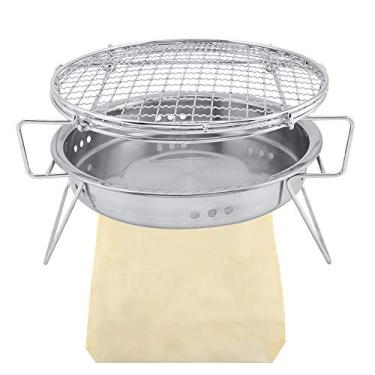 Imagem de Grill de churrasqueira em aço inoxidável fogão de churrasco redondo portátil para pátio de acampamento ao ar livre feito de aço inoxidável de alta qualidade 22x14cm