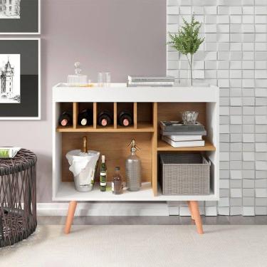 Imagem de Aparador Retrô 91x83cm Em Mdp Carvalho Menu Móveis Branco Carvalho