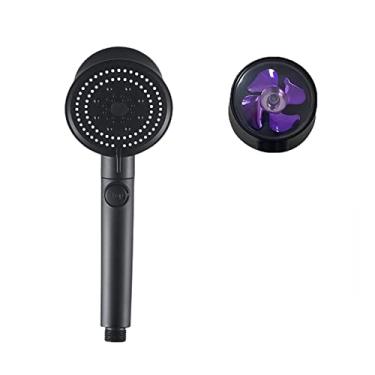 Imagem de WYUYIWH Chuveiro de água com 5 modos de economia de água preto de alta pressão chuveiro turbo de uma chave cabeça de chuveiro de água com pequeno ventilador para banheiro (cor: chuveiro com ventilador