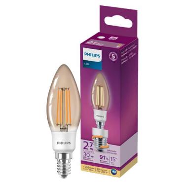 Imagem de Lampada Led Vela Filamento 2,7W 2500K 300Lm Gen2 Philips, 127/220V, AM