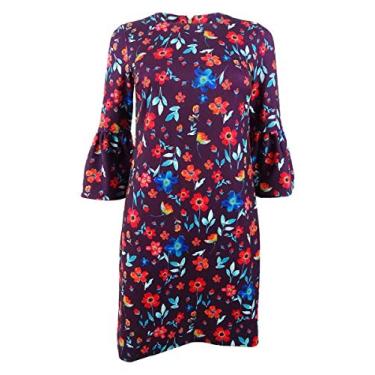 Imagem de Calvin Klein Vestido feminino curto floral com manga de sino, Beringela Multi, 40