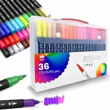 Imagem de Kit Canetinhas Coloridas 36, 60, 80 e 120 Cores Com Ponta Dupla 1,2MM E 0,4MM Lettering Ilustração Pintura Material Escolar Desenho Profissional Artistico Infantil Estojo Maletapincel (36)