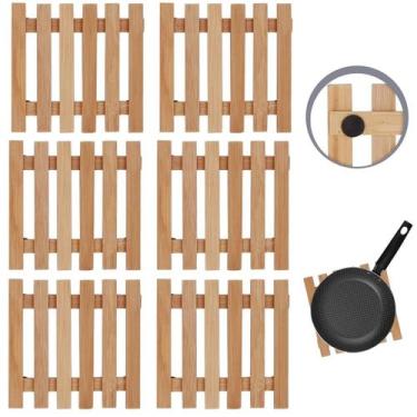 Imagem de Descanso De Panela Quadrado Madeira Ripado 14,5Cm Kit 06 Un - Art Hous