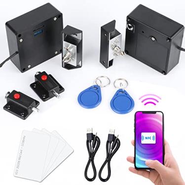 Imagem de Fechadura de armário RFID oculta, fechaduras eletrônicas NFC inteligentes com trava deslizante para gaveta de armário de madeira de porta dupla