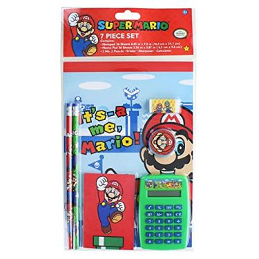 Imagem de Innovative Designs Conjunto de 7 peças de papelaria Nintendo Super Mario com calculadora