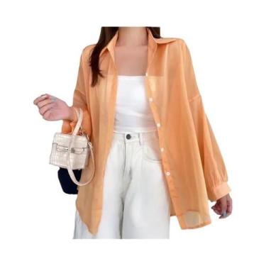 Imagem de Camisa Feminina de Chiffon Manga Comprida - Branca, Transparente e Sol