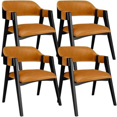 Imagem de Kit 4 Cadeiras Sala De Jantar Estar Living Estofada Suran L02 Preto Couríssimo Whisky - Lyam Decor
