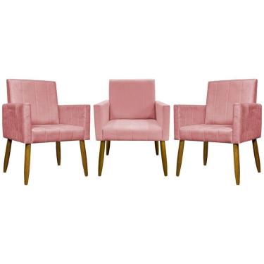 Imagem de Kit 3 Poltronas Decorativas Confortáveis Mari - Rosê Suede