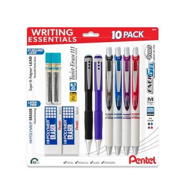 Imagem de Pentel Writing Essentials pacote com 10 – 4 canetas de gel EnerGel, 2 lápis mecânicos Twist Erase III de 0,7 mm, 2 borrachas de bloco de polímero alto e 2 grafite HB de alta polímero de 0,7 mm