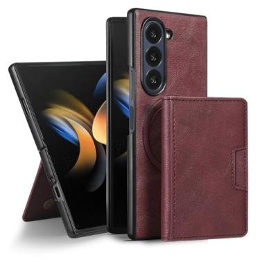 Imagem de HAO RIYLN Capa de couro para Samsung Galaxy Z Fold6, capa magnética ultrafina com carteira destacável, capa à prova de choque, vermelha, Z FOLD6